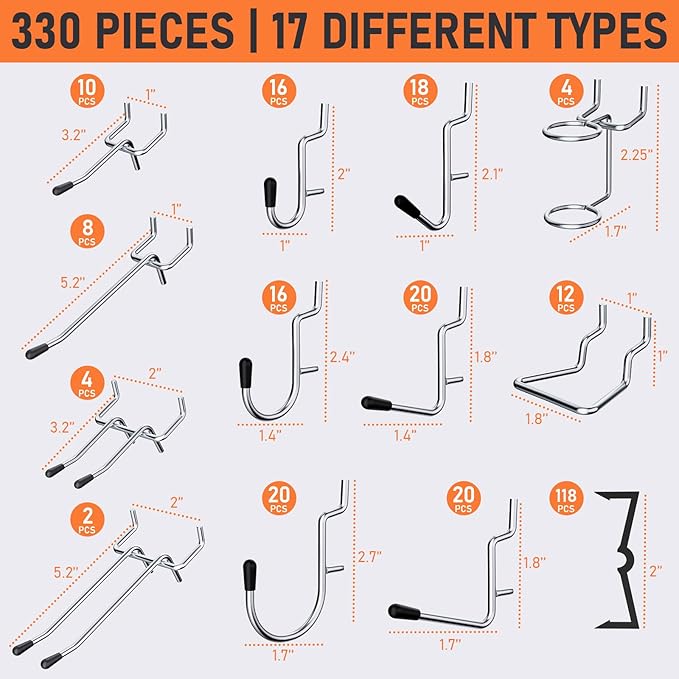 INCLY 280PCS Upgraded Pegboard Accessories Organizer Kit, Peg Board Hooks - Image 4