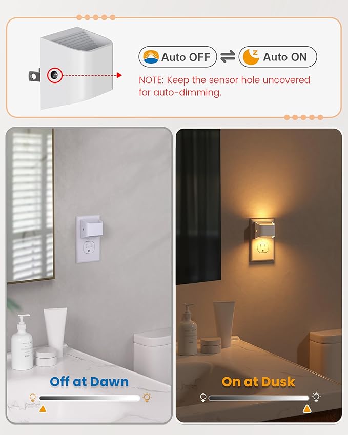NIORSUN Plug in Night Light, Auto Brightness Sensor Night Light, 3000K Warm - Image 2