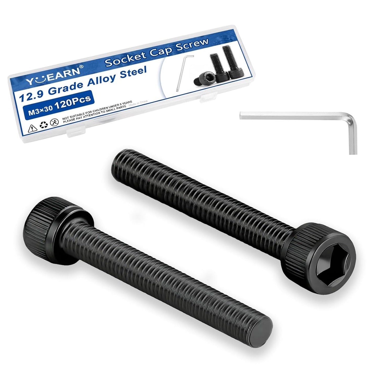 120Pcs M3x30mm Hex Socket Head Cap Screws Bolts,12.9 Alloy Steel Black Oxide,Allen Drive, Full Thread,with Hex Wrench, for Auto Body/Metal Gates