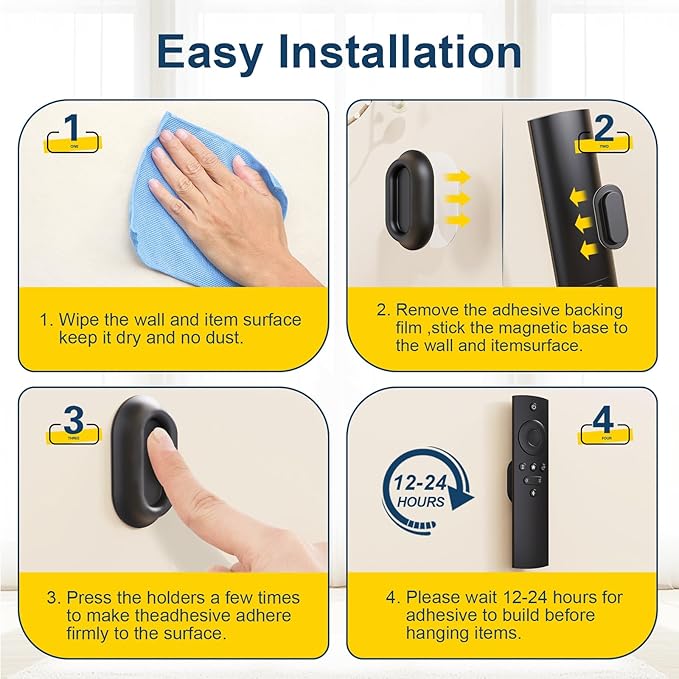 Vaszu Magnetic Remote Control Holder Self-Adhesive Wall Mount, 6 Pack Upgraded - Image 3
