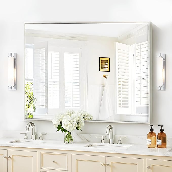 40x48inch Silver Bathroom Mirror, Large Rectangular Wall Mirrors - Image 2