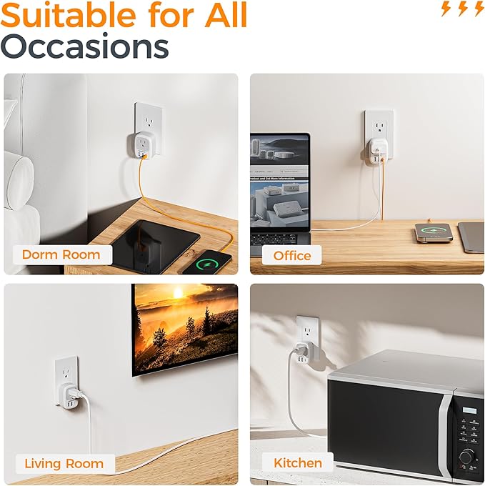 Wall Charger Block, 3 USB Charging Ports and 1 AC Outlet Splitter, TESSAN 1875W - Image 6