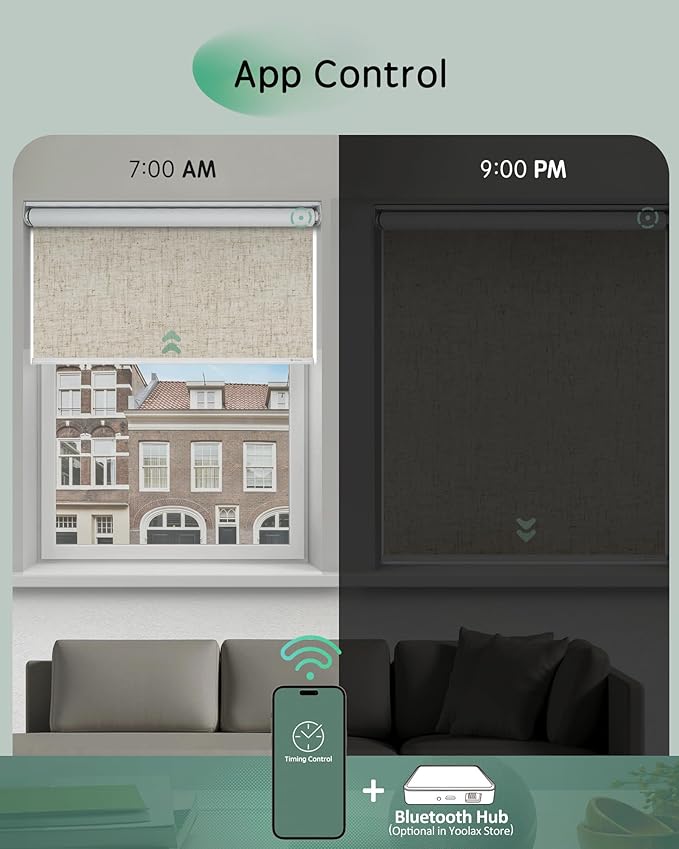 Yoolax Motorized Blinds App Control, Cordless Automatic Shades Roller Window - Image 3
