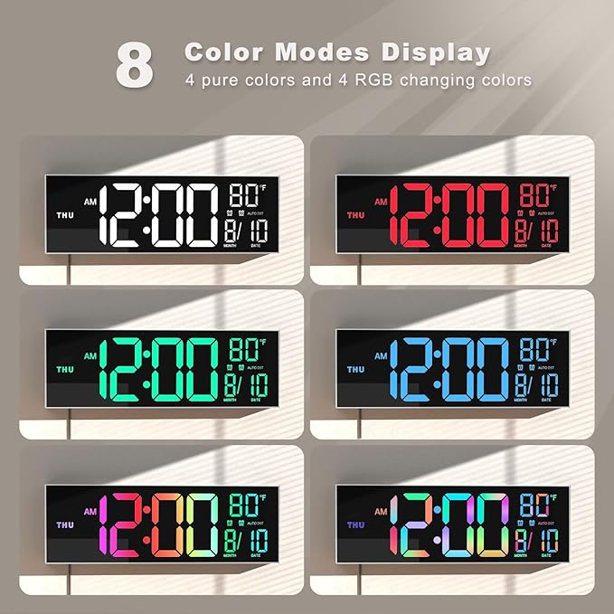 JALL 16" Large Digital Wall Mount Clock, Count Down Timer, Big LED, 8 RGB Color - Image 3