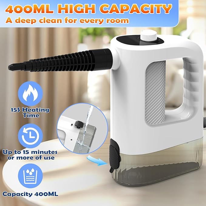 Steam Cleaner, 3-Level Adjustable Handheld Steam Cleaner, 15s Heat-Up, 400ML - Image 3