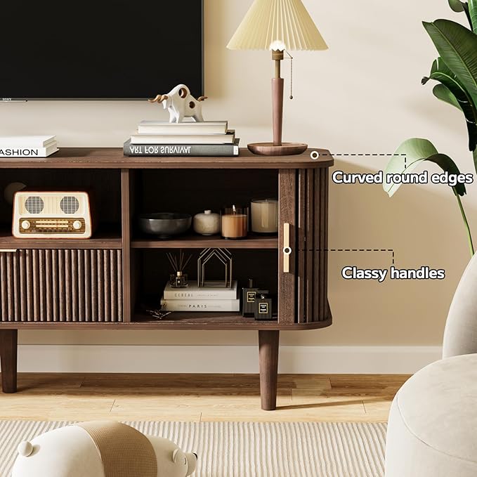 DAMCROP Fluted TV Stand, 55 Inch Mid Century Modern Media Console Table - Image 7