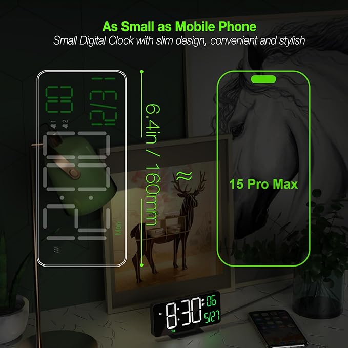 KOSUMOSU Digital Clock for Bedroom, 6.7in Black Alarm Clocks for Bedrooms - Image 2