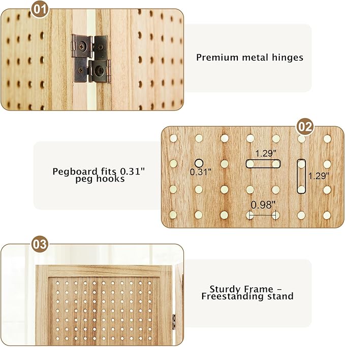 Pegboard Display, 5.6Ft Wooden Room Divider Folding Privacy Screens Portable - Image 4