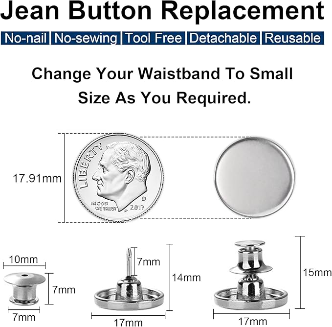 TOOVREN 8 Sets Jean Buttons for Loose Jeans, No Sew No Tool Instant Replacement - Image 3