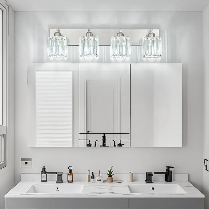FDPBY Modern Vanity Light 4-Lights Brushed Nickel Vanity Light Crystal Bathroom - Image 3