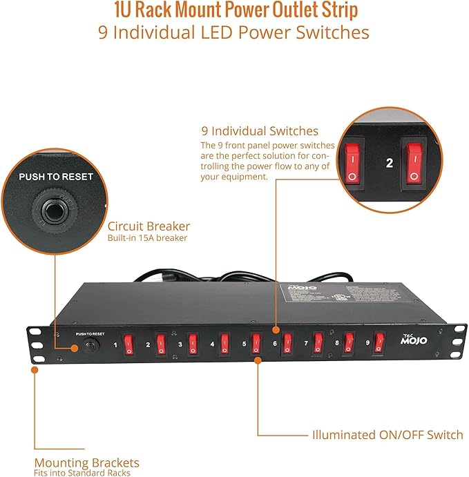Tecmojo 9-Outlet Rack Mount Overloading Protection Circuit Breaker PDU Power - Image 4