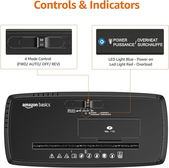 Amazon Basics Paper Shredder for Home and Office, 8-Sheet Strip Cut, CD/ Credit - Image 5