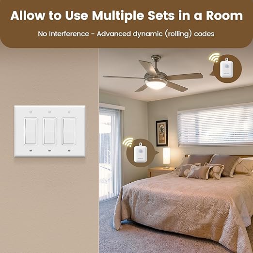 SURAIELEC 3-Way Wireless Remote Control Light Switch & Receiver Kit, 15A RF - Image 4