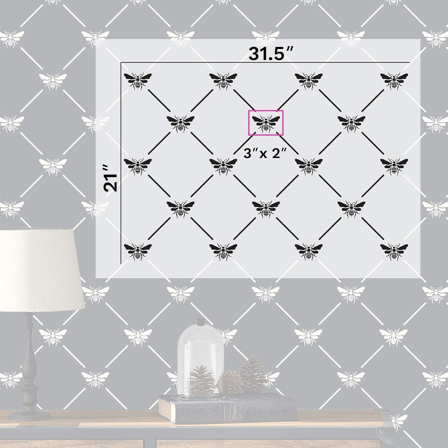 French Bee Trellis Stencil - DIY Wallpaper Alternative - Easily Brighten Up Your Home with This Reusable Wall Pattern Stencil