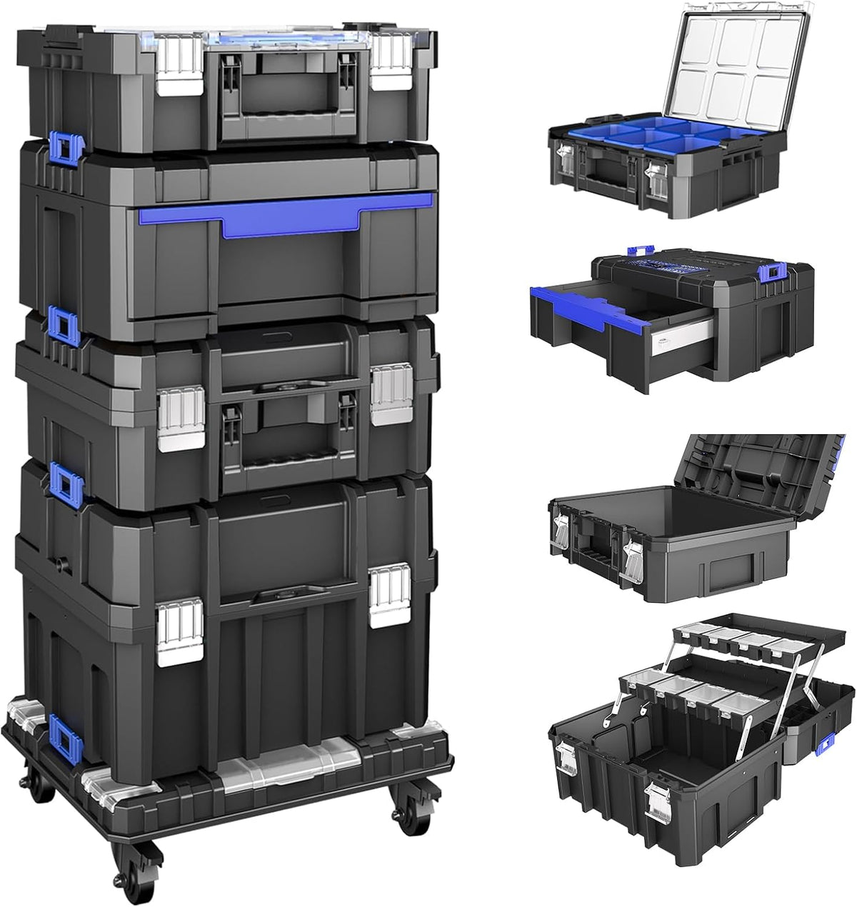 airaj 5 tier stackable tool box with wheels, main product view