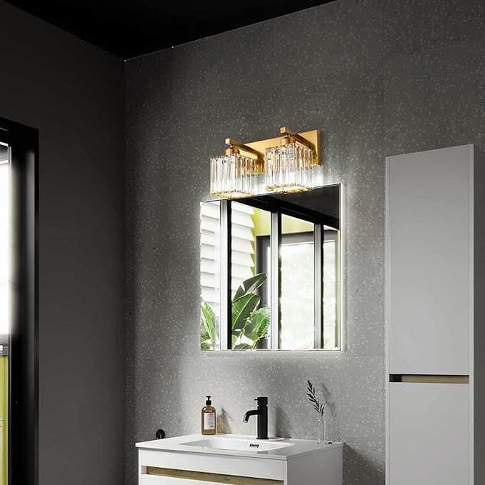 FDPBY Modern Bathroom Vanity Light 2-Lights Gold Crystal Bathroom Wall Light - Image 3
