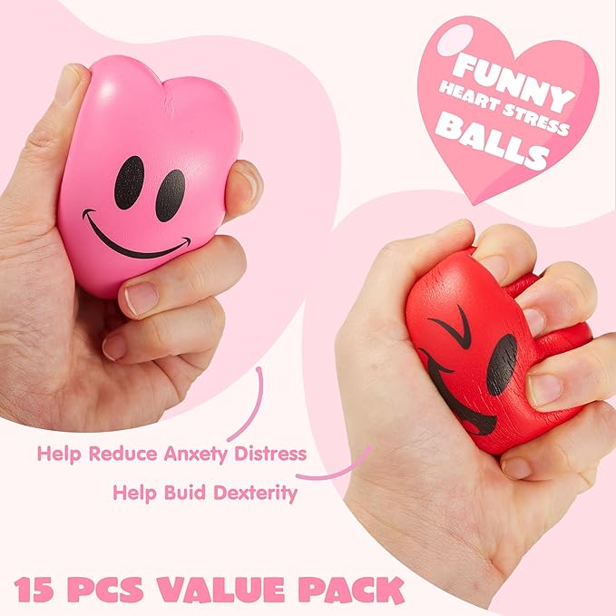 JOYIN 15 Pcs Valentines Heart Shape Stress Ball, Valentine's Day 3 inch Heart - Image 5
