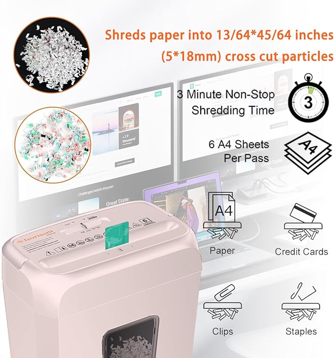 Bonsaii Compact Design for Business Paper Shredder, 6-Sheet Cross-Cut, Credit - Image 7