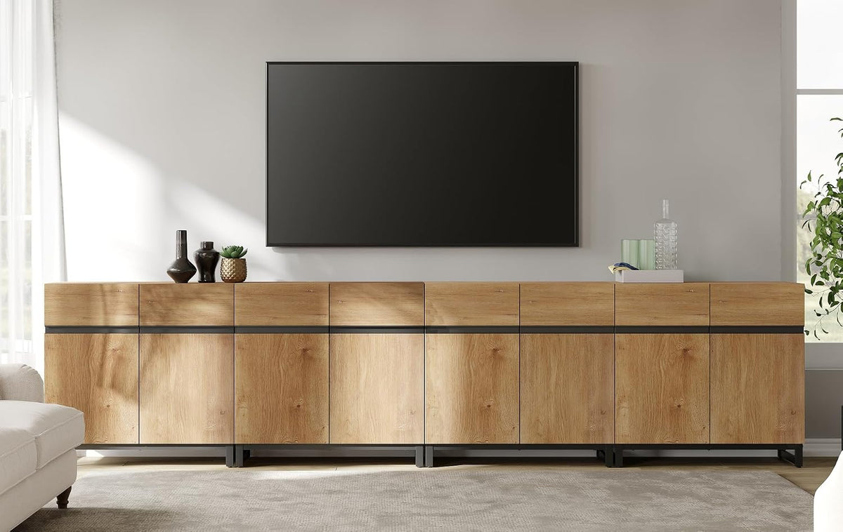 WAMPAT Modern TV Stand for TVs up to 120 inch, 4 in 1 Wood Entertainment Center
