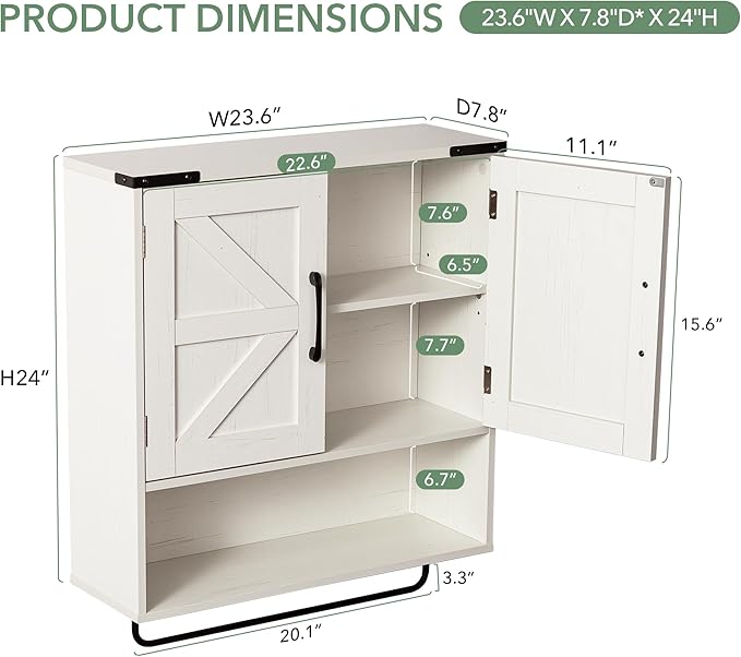 Bathroom Wall Cabinet Over Toilet 24x24 Inch Farmhouse Medicine Cabinet - Image 2