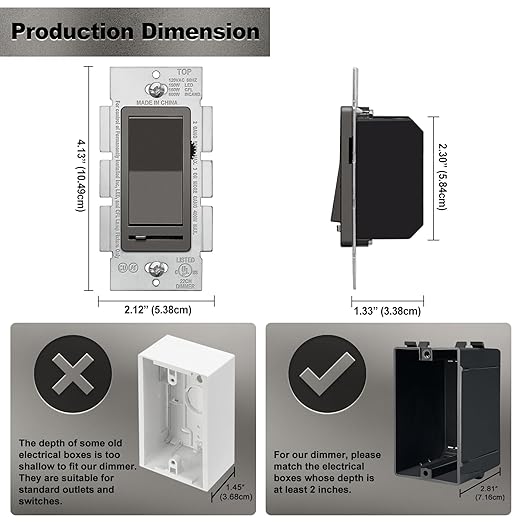 BESTTEN 5 Pack Matte Brown Dimmer Light Switch, Single Pole or 3-Way, Compatible - Image 8