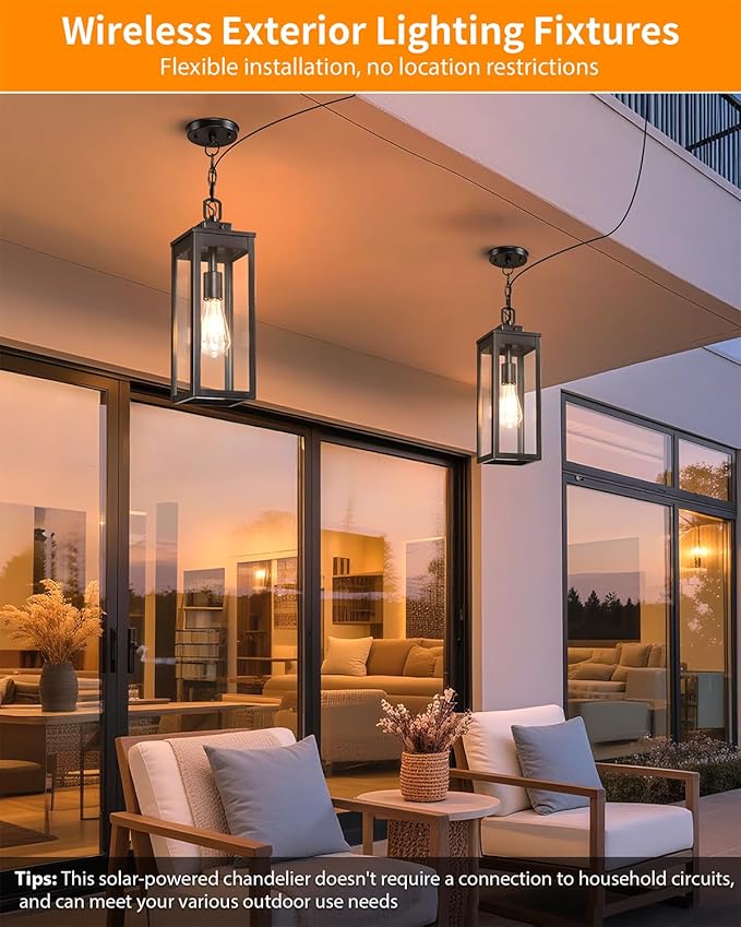 15'' Large Solar Pendant Light Outdoor, Modern Outside Chandelier Outdoor - Image 5