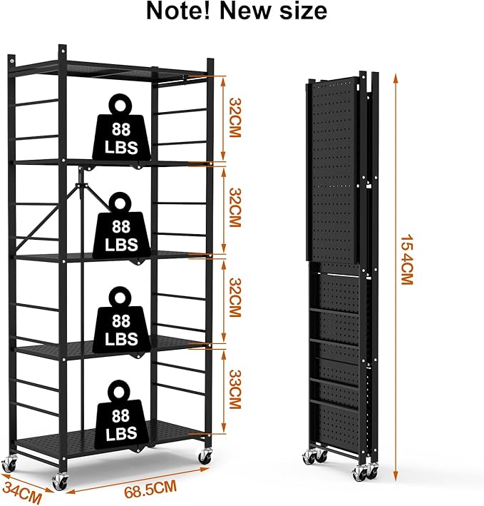 Himix Storage Shelves with 20 Hooks, 5-Tier Collapsible Organization Storage - Image 3