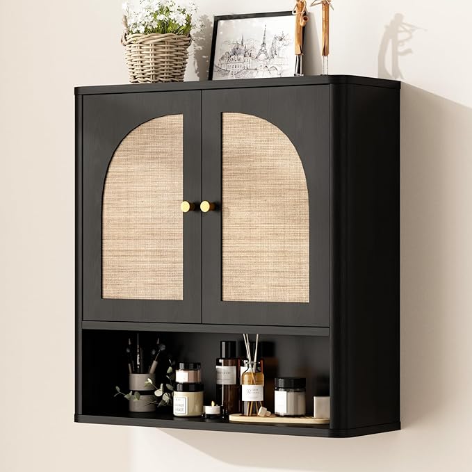 RUSTOWN Rattan Bathroom Wall Cabinet, Over The Toilet Storage Cabinets by RUSTOWN