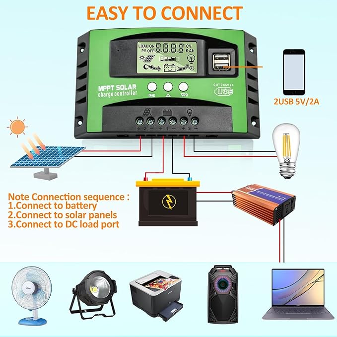 100A MPPT Solar Charge Controller 12v/24v Current Auto Focus MPPT Tracking - Image 5