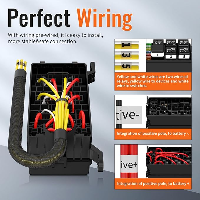 Fuse Box 12V Relay Box 6 Way Automotive Waterproof Relay Fuse Box Pre-Wired - Image 4