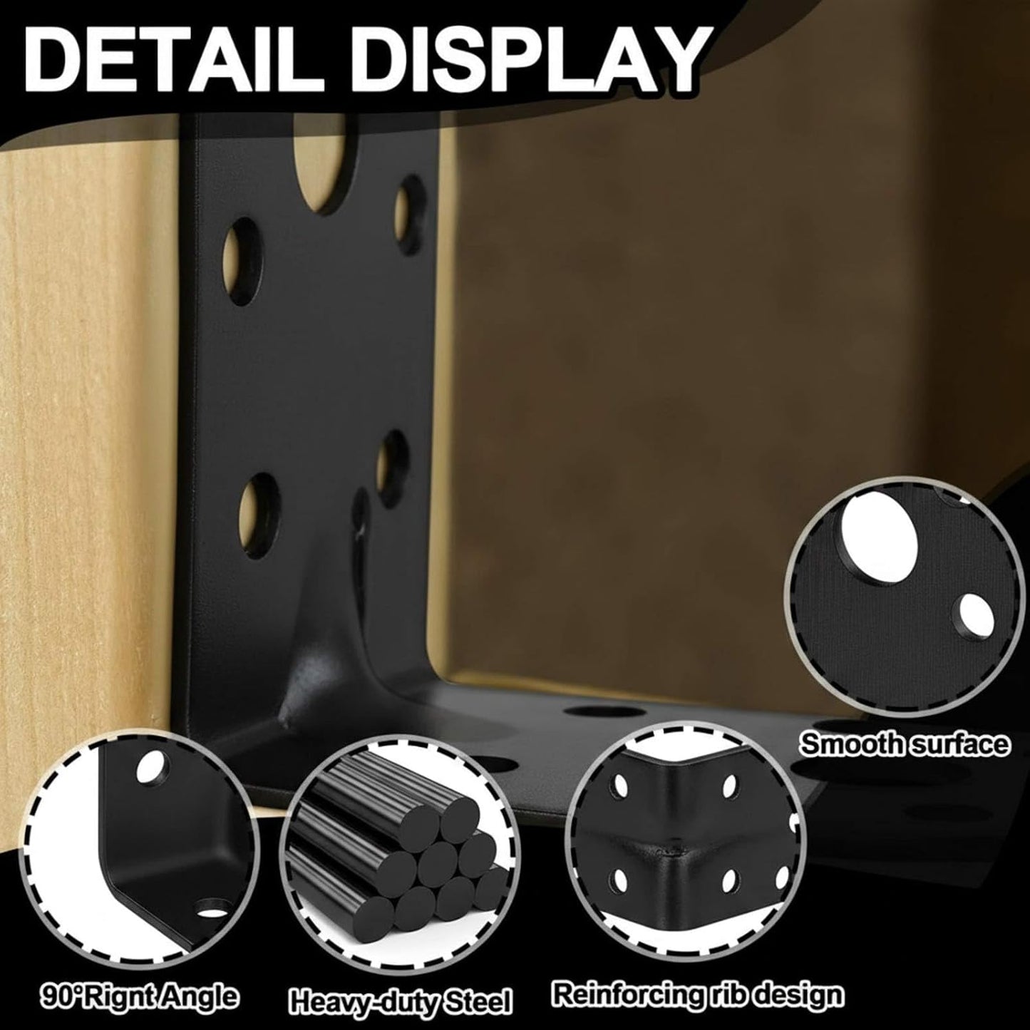 50pcs 2x2x1-3/8 Steel L Bracket 1.7mm Thick Metal Angle 90 Degree Reinforcing Rib Corner Brace Heavy Duty Metal Corner Brace Shelf Brackets for Wood Shelf Furniture Cabinet (Black)