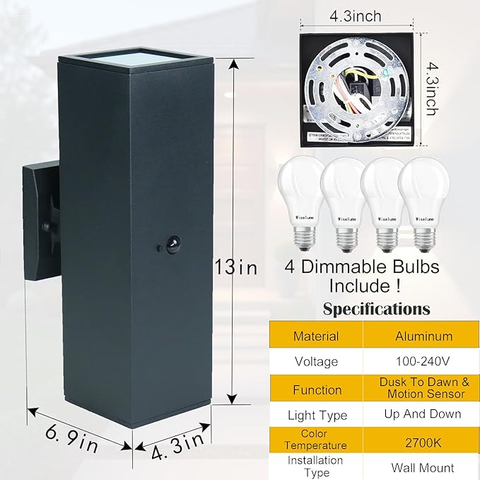 WISELUME 2 Pack Motion Sensor Outdoor Wall Lights, Dusk to Dawn Up & Down - Image 7