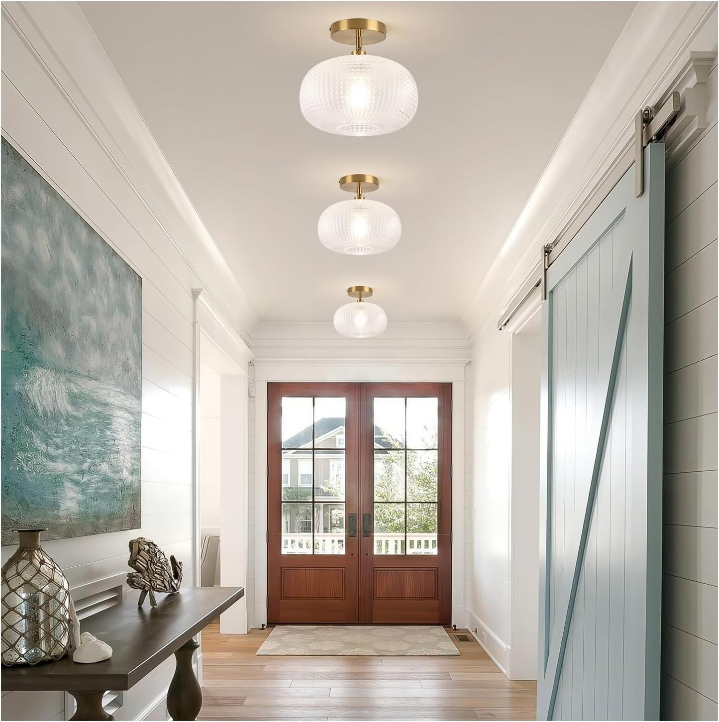 Gold Semi Flush Mount Ceiling Light Fixture,Hallway Light Fixtures,Vintage Ceiling Light Fixture,Globe Glass Ceiling Fixture,Adjustable Hanging Lighting for Bathroom Entryway Bedroom
