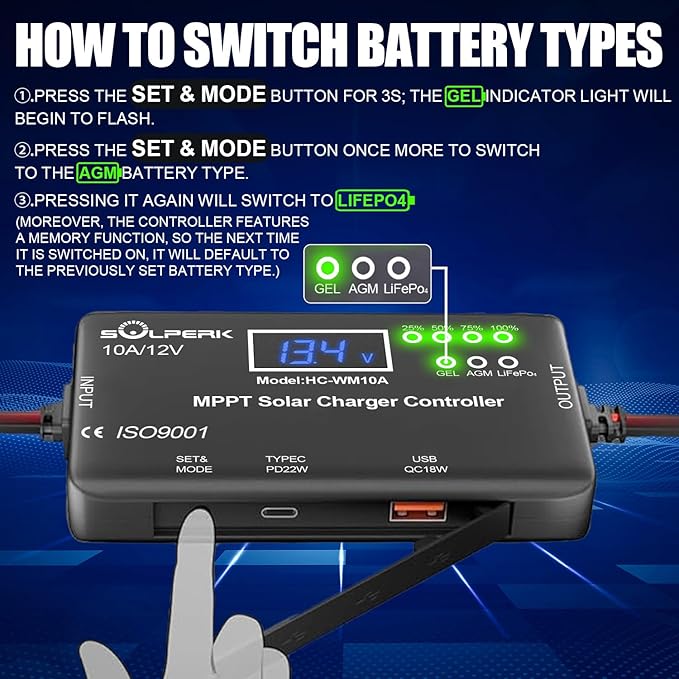 SOLPERK MPPT 10A 12V Solar Charge Controller - Image 4