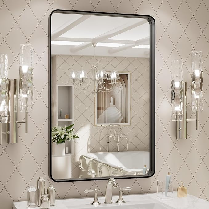 LOAAO 24X30 Inch Black Metal Framed Bathroom Mirror by LOAAO