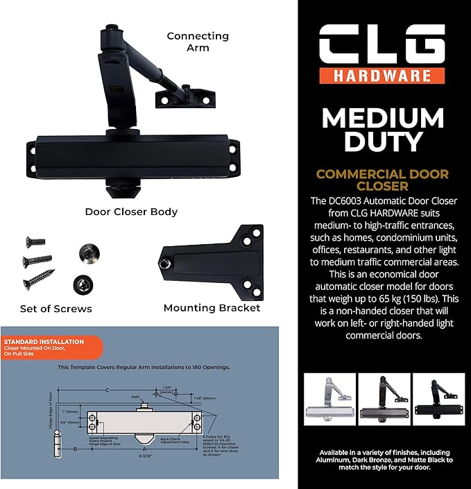 CLG HARDWARE DC6003 Medium Duty Commercial Door Closer - Image 3