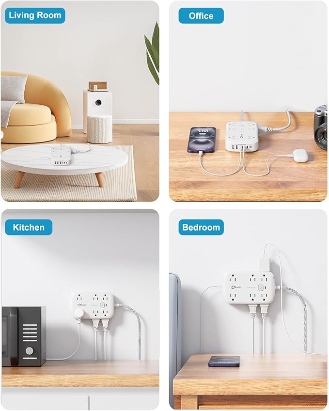 Flat Multi Plug Extender with 6 USB Wall Charger, 12 AC Outlets Wall Adapter - Image 7