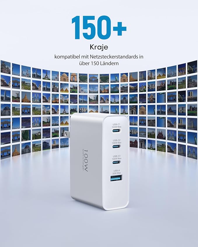 Topadre 100W USB C Travel Charger, 4-Ports Foldable Travel Adapter Plug - Image 6