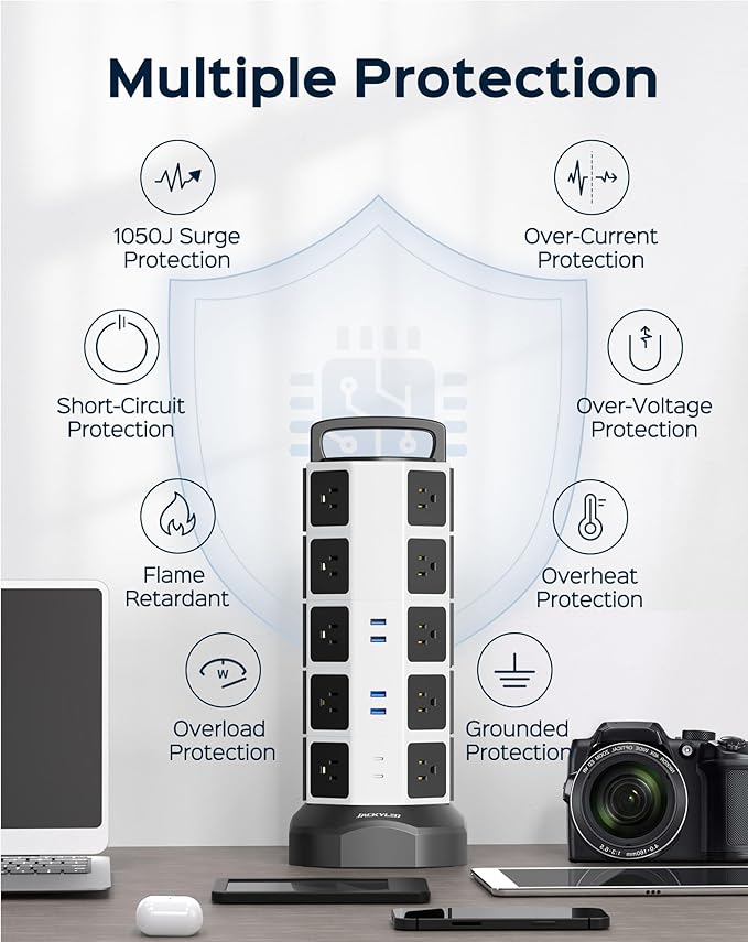 Power Strip Tower Surge Protector, 20 Outlets 6 USB Charging Station, Extension - Image 5