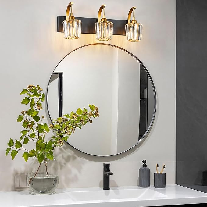 FDPBY Modern Bathroom Vanity Light, 3-Light Black Gold Wall Sconce - Image 3