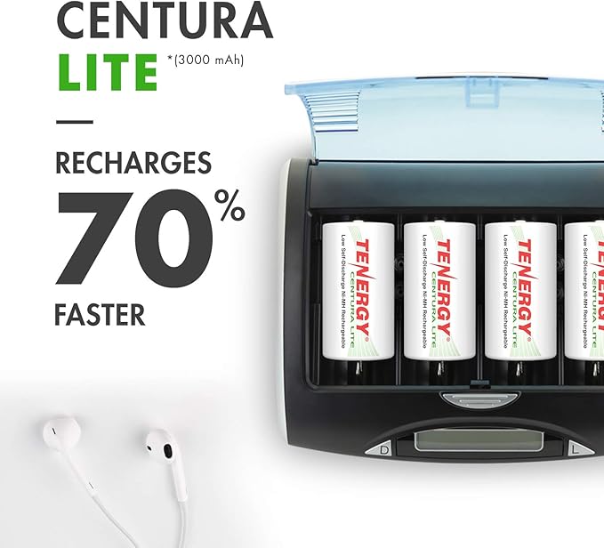 Tenergy 4 Pack Centura Lite D Size Batteries and TN486U 5-Bay Universal Battery - Image 2