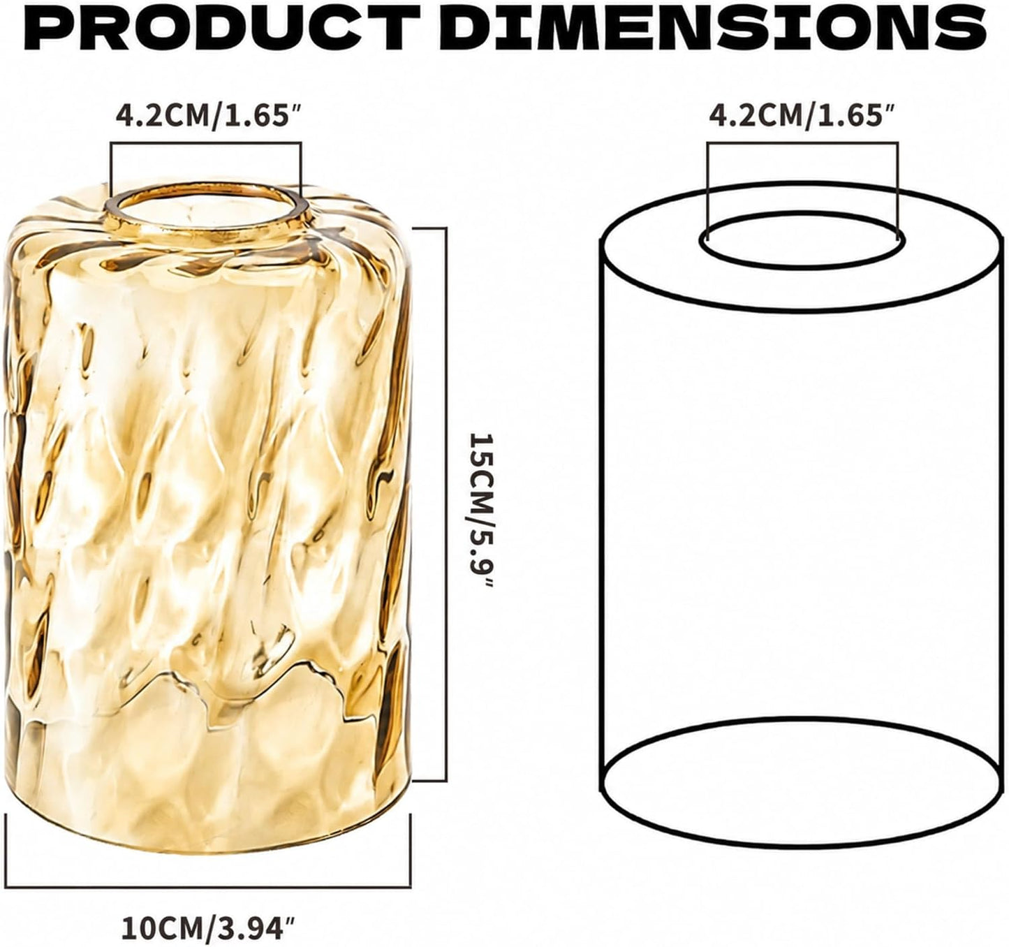 GO&SO Glass Lamp Shade Replacement 3Pc Amber Hammered 3.94" W x 5.9" H | Hand Blown Hammered Glass,1-5/8" Fitter,E26 Base,Fits Pendant Lights Fixtures,Wall Sconces,Table Lamps,Floor Lamp Cover