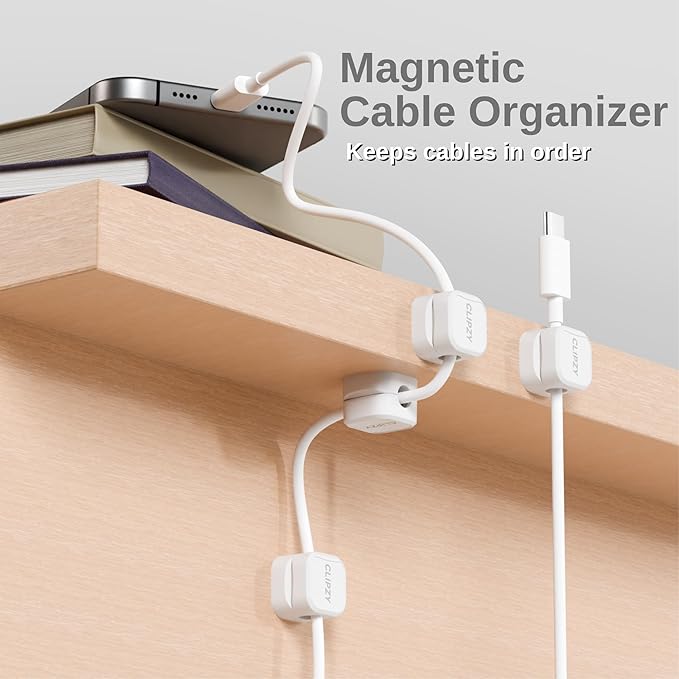 Clipzy 6 Pack Magnetic Cable Clips & Cord Holder, Under Desk Cable Management - Image 2