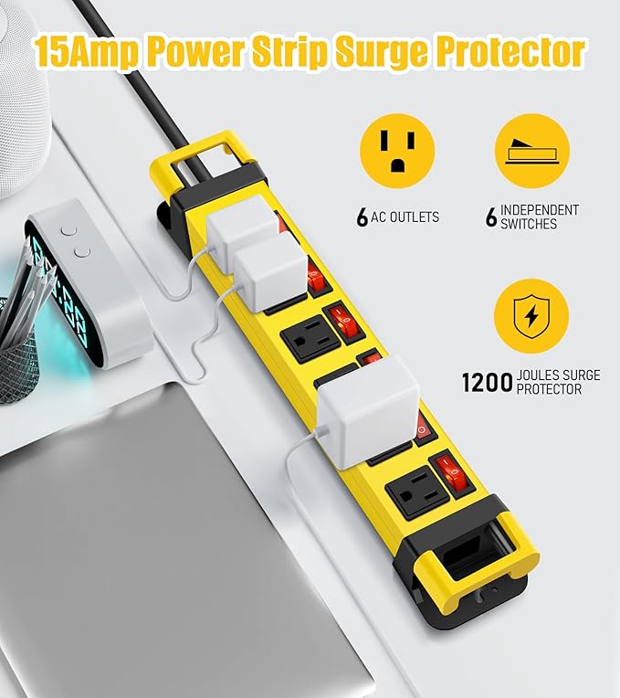 Heavy Duty Power Strip, 6 Outlets Metal Power Strip - Image 3