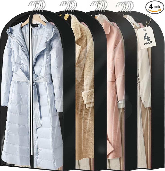 4 pack 60" Clear Garment Bags for Hanging Clothes, Suit Bags for Closet Storage by AURUZA