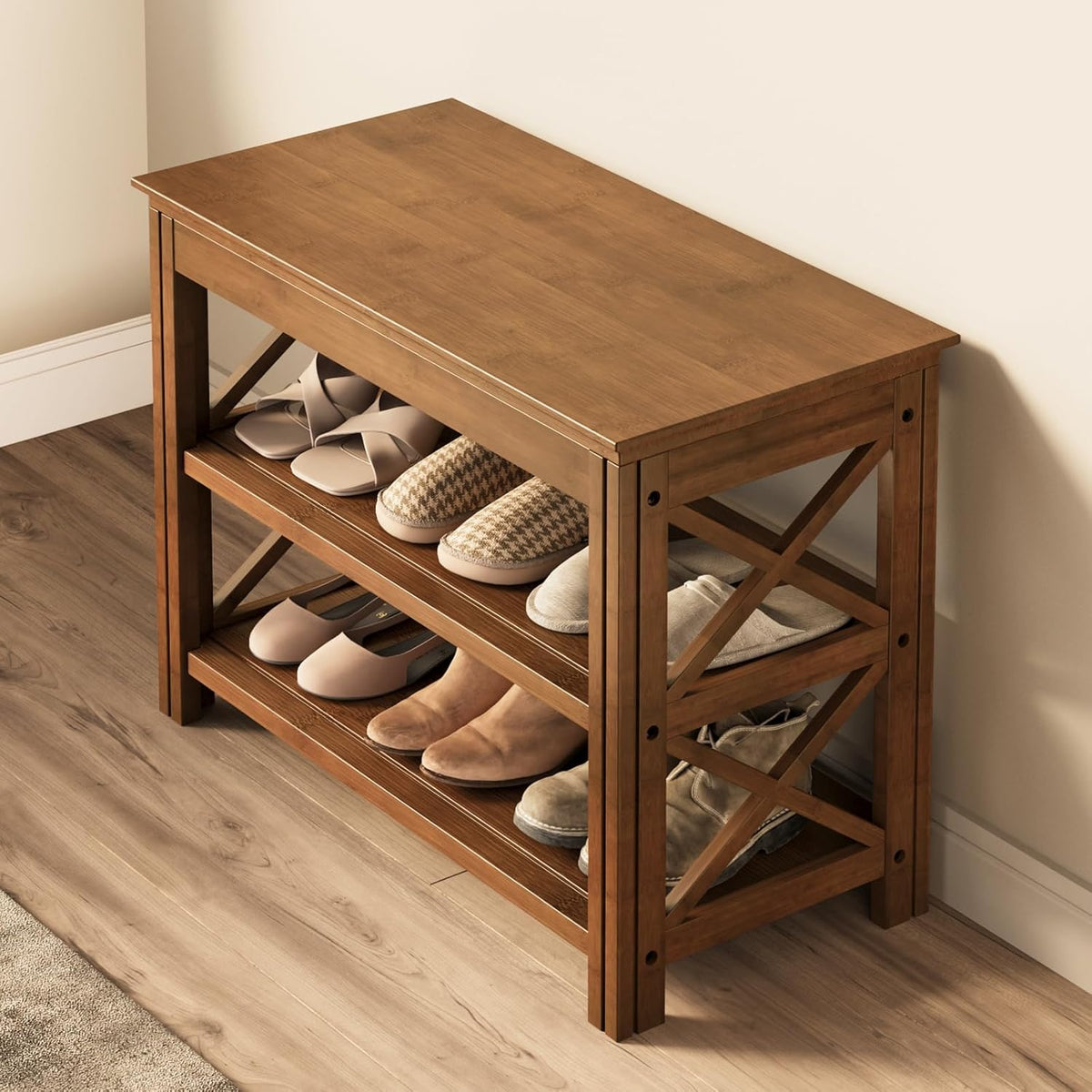 bamworld shoe rack bench with storage 3 tier, main product view