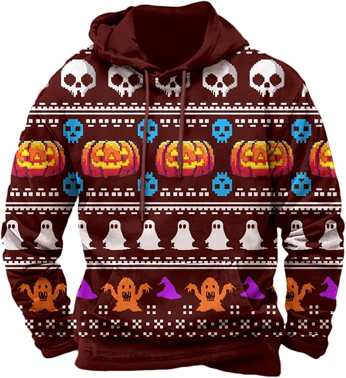 Halloween Hoodie Men Graphic Pumpkin Ghost Printed Sweatshirt Casual Trendy by Spatofa