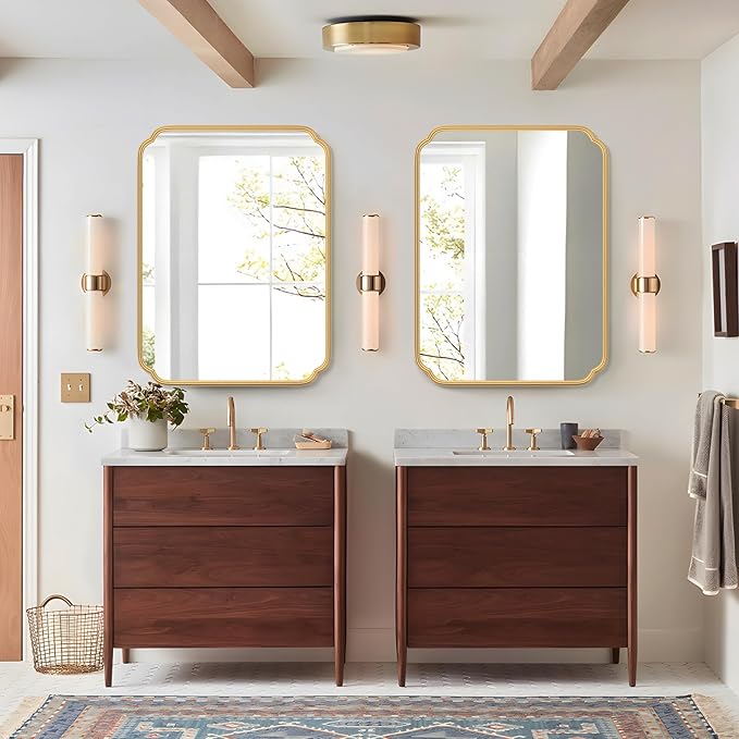 30" x 40"Gold Bathroom Mirror for Over Sink, Modern Rounded Corner Rectangle - Image 2