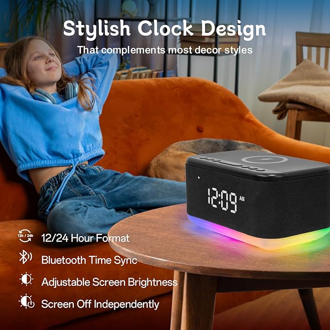 Bluetooth Alarm Clock Radio Bedroom, Digital Dual Alarm Clock Bedroom, Matte - Image 2