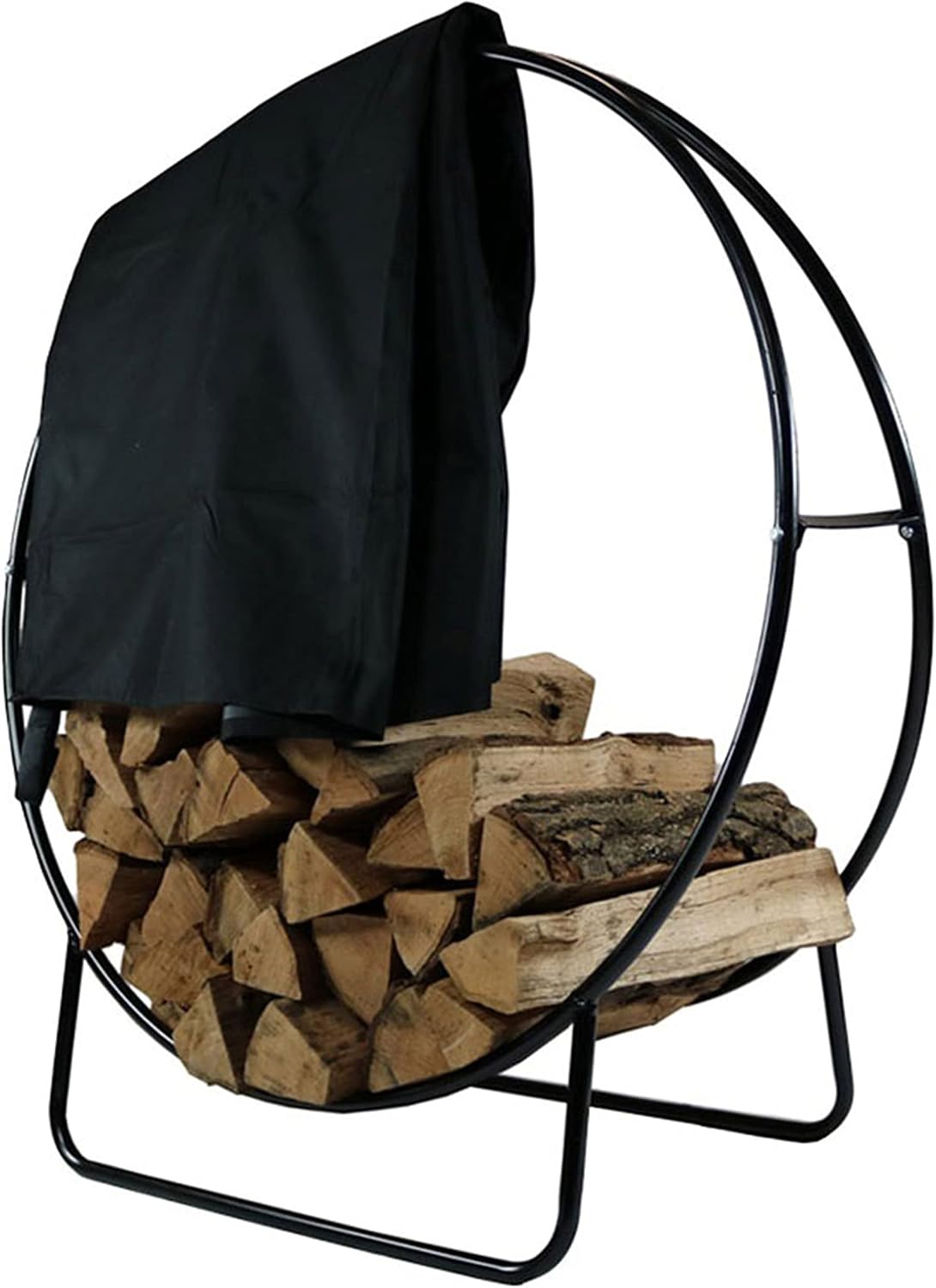 sunnydaze outdoor firewood rack with cover, heavy-duty steel, main product view